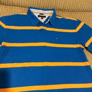 Tommy Hilfiger polo. XXL. 100% cotton. Blue with orange stripes.